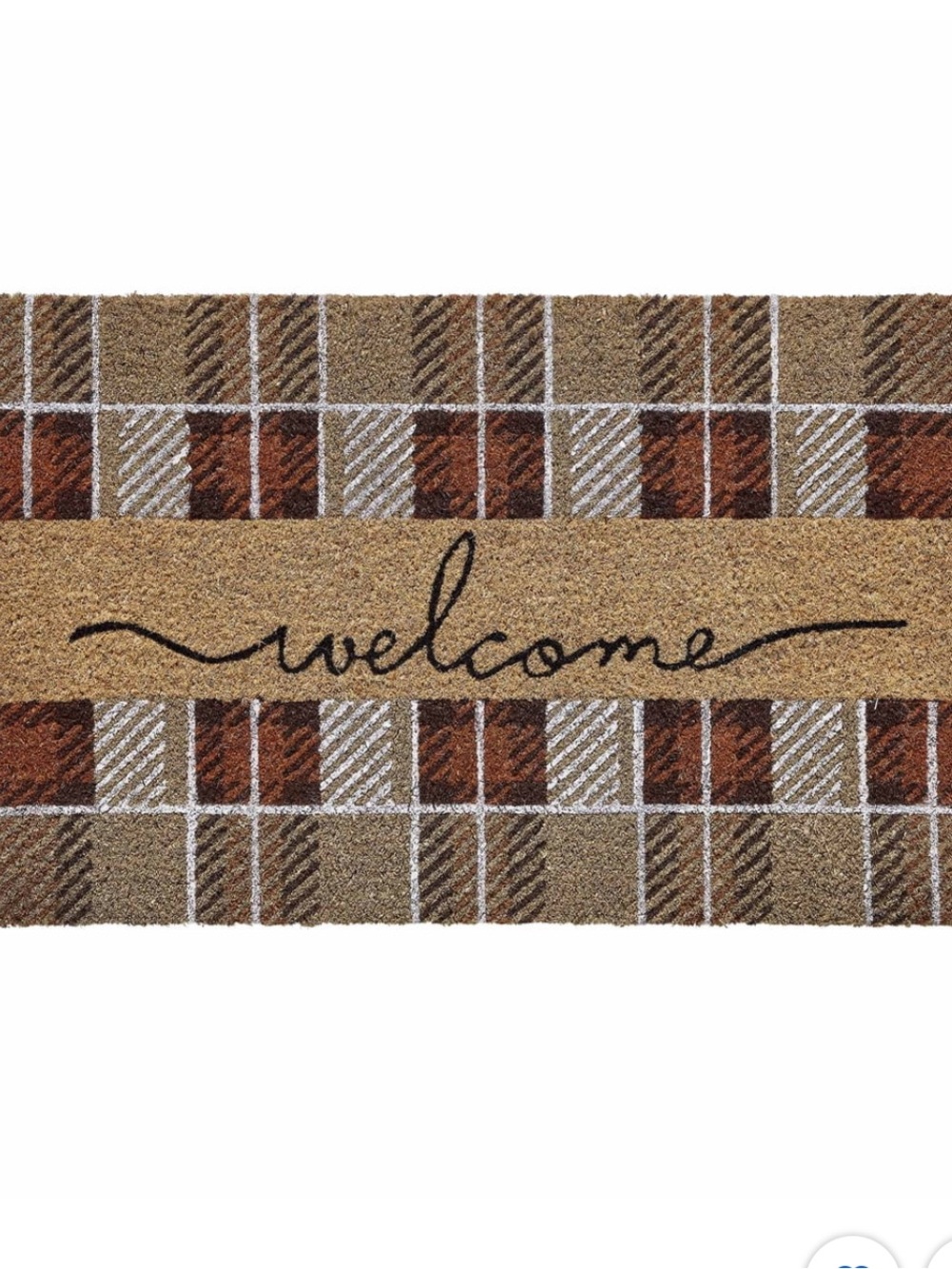 My Texas House Multicolor Welcome Harvest Plaid Outdoor Coir Doormat, 18"× 30"